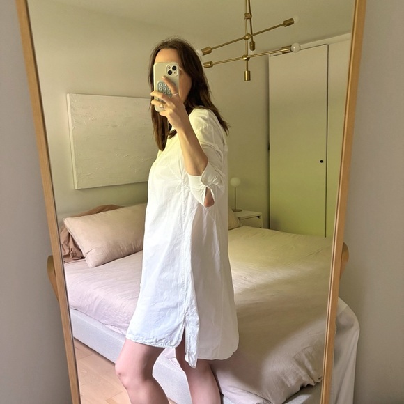 COS Mandarin Collar Shirt Dress White Size 10 Cotton Long Sleeve - Picture 2 of 6